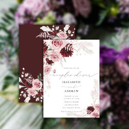 Burgundy Rosa ros Blommigt Par Shower Inbjudningar