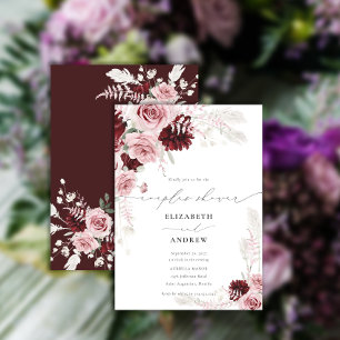 Burgundy Rosa ros Blommigt Par Shower Inbjudningar