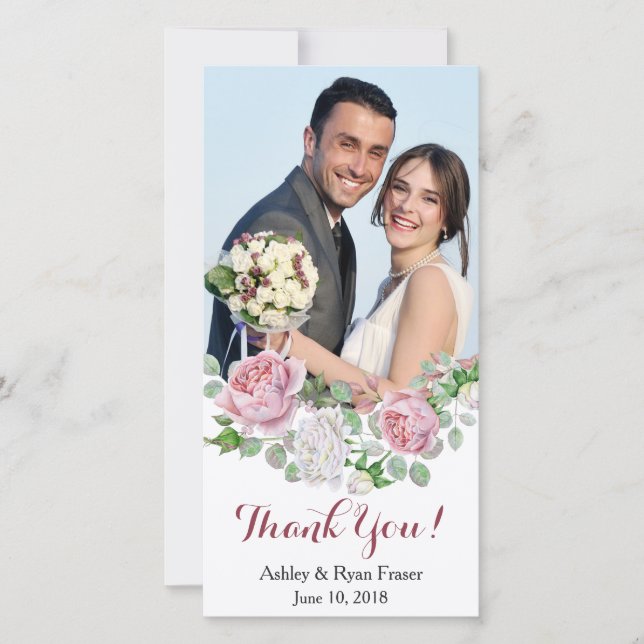 Burgundy Rosa ros Bröllop Tack (Framsida)