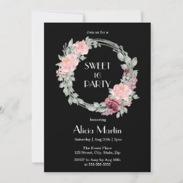 Burgundy Rosa ros Elegant Flora Sweet 16 Birthday Inbjudningar
