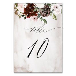Burgundy Rosa ros Watercolor Blommigt nr 10 Bröllo Bordsnummer