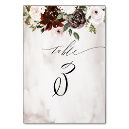 Burgundy Rosa ros Watercolor Blommigt nr 3 Bröllop Bordsnummer
