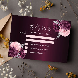 Burgundy rosa silver blommigt bröllop OSA Anteckningskort