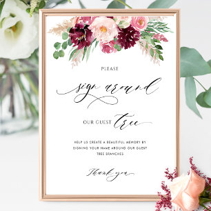 Burgundy Rosa undertecknar vår gäst Träd-skylt Poster