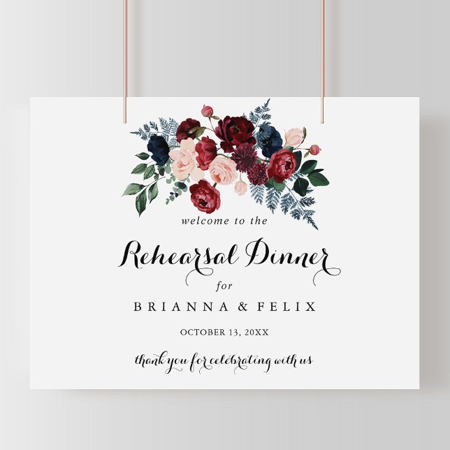 Burgundy Rosa Vågrät Rehearsal Dinner Välkommen Poster (Skapare uppladdad)