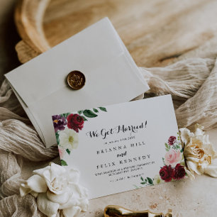 Burgundy Rosa Vår Blommigt Calligraphy Elopement Meddelande