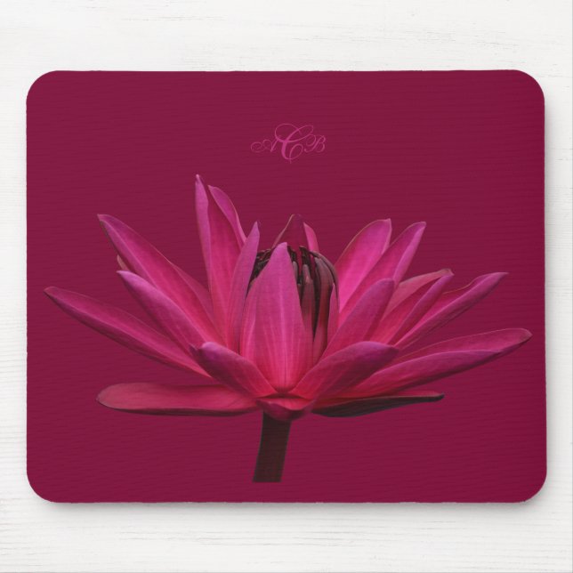 Burgundy Rosa Vatten Lily Mouse Pad Monogram Musmatta (Framsidan)