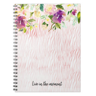 Burgundy Rosa Watercolor Blommigt Animal Print Anteckningsbok