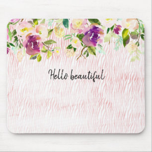 Burgundy Rosa Watercolor Blommigt Animal Print Musmatta