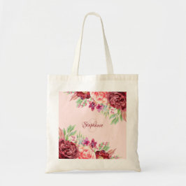 Burgundy Rosa Watercolor Blommigt Monogram Tygkasse