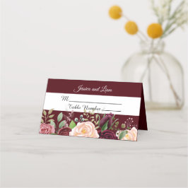 Burgundy Rosa Watercolor Blommigt Place Card Placeringskort