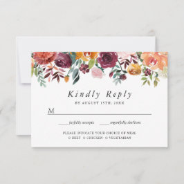 Burgundy Rosafärgad Orange Blommig Bröllops RSVP-k OSA Kort