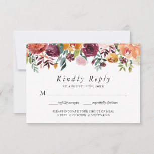 Burgundy Rosafärgad Orange Blommig Bröllops RSVP-k OSA Kort