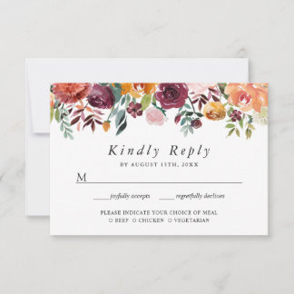 Burgundy Rosafärgad Orange Blommig Bröllops RSVP-k OSA Kort