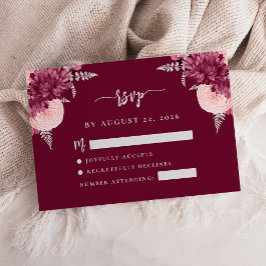 Burgundy Rosafärgad Silver Blommig Script Bröllop Tilläggskort