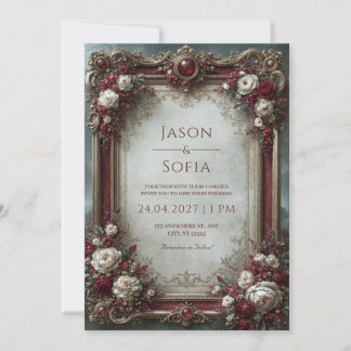 Burgundy Rose Baroque Wedding Inbjudningar