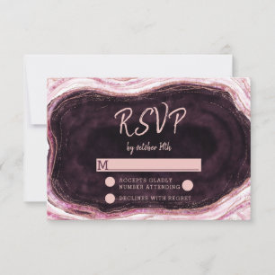 Burgundy & Rose Gold Geode Bröllop RSVP Svar