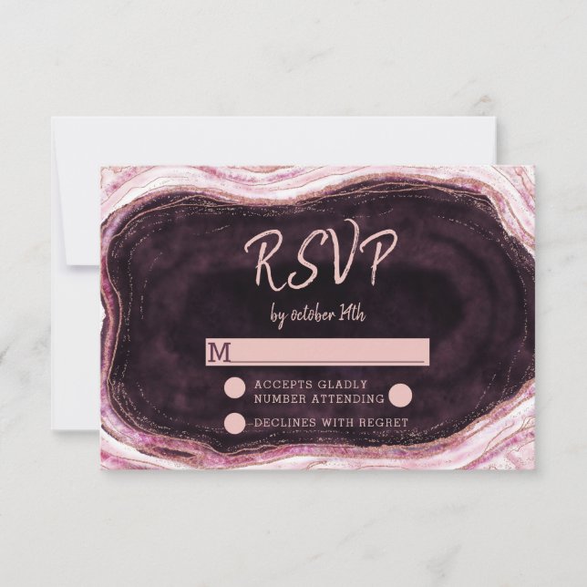 Burgundy & Rose Gold Geode Bröllop RSVP Svar (Framsida)