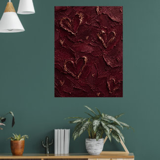 Burgundy & Rose Gold Hjärtat Texturerad Abstrakt Poster