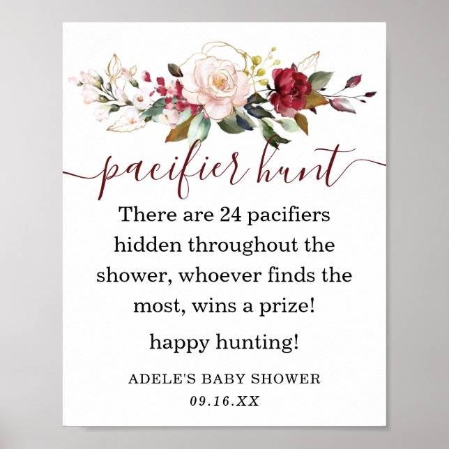 Burgundy Rosé Guld Blommig Nappjakt Skylt (Framsidan)