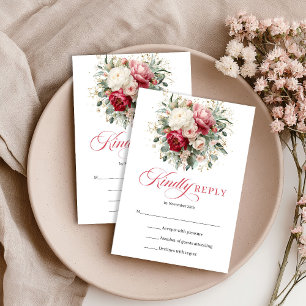 Burgundy Rosé Guld Bröllop RSVP Boho Stil OSA Kort