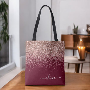 Burgundy Rosé Guld Glitter Monogram Tygkasse