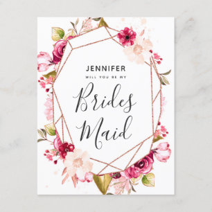 Burgundy Rose Guld kommer du att bli min brudtjej Inbjudningar