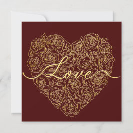 Burgundy Rose Heart Typography Valentines Day Julkort