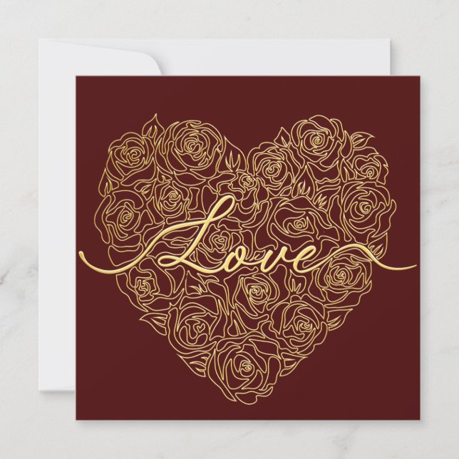 Burgundy Rose Heart Typography Valentines Day Julkort (Framsida)