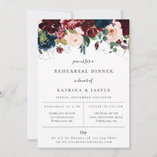 Burgundy Rosé Navy Blommig Övningsmiddag Meddelande
