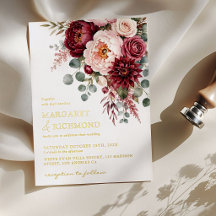Burgundy & Rose Rikt Guld Elegant Bröllopsblomma