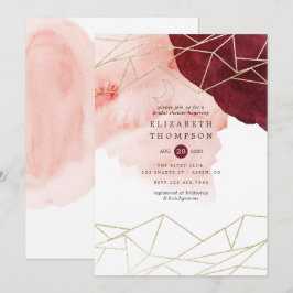 Burgundy Rosé Vattenfärg Geometrisk Bröllopsfest Inbjudningar