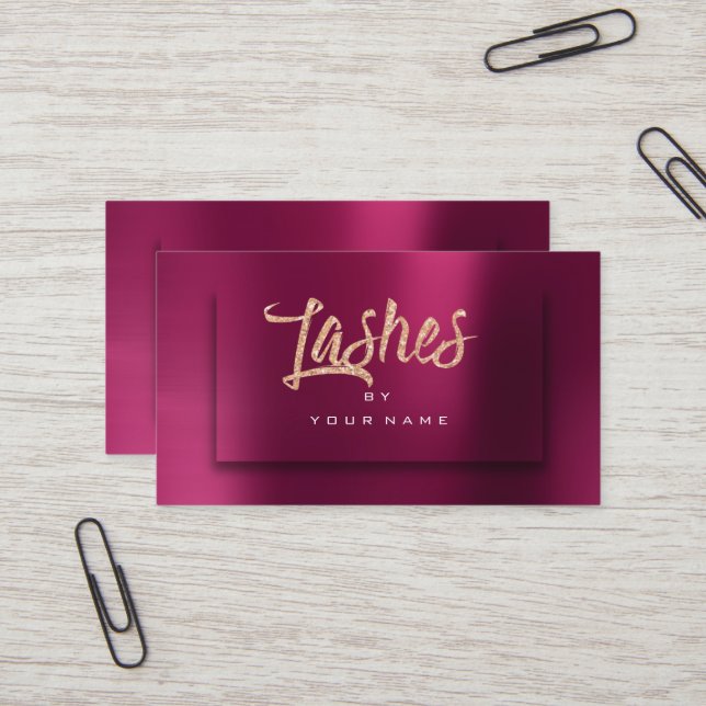 Burgundy RoseGold Metallic Typograph Makeup Lash Visitkort (Fram/Back In Situ)