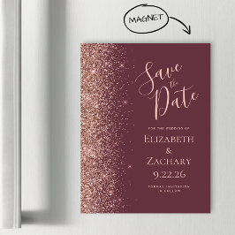 Burgundy Roséguld Glitter Magnetisk Save the Date