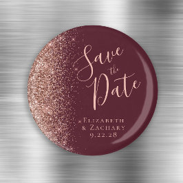 Burgundy Roséguld Glitter Skrift Spara Datum Magnet