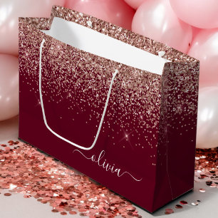 Burgundy Roséguld Rodnad Glitter Monogram