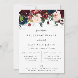 Burgundy Rosenskärmsblå Blommig Övningsmiddag Meddelande