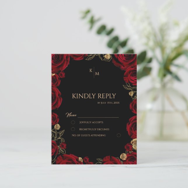 Burgundy Roses Boho Wedding OSA Kort (Stående Fram)