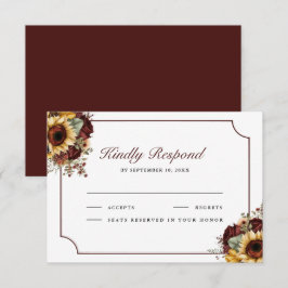 Burgundy Roses Sunflowers Wedding OSA Kort