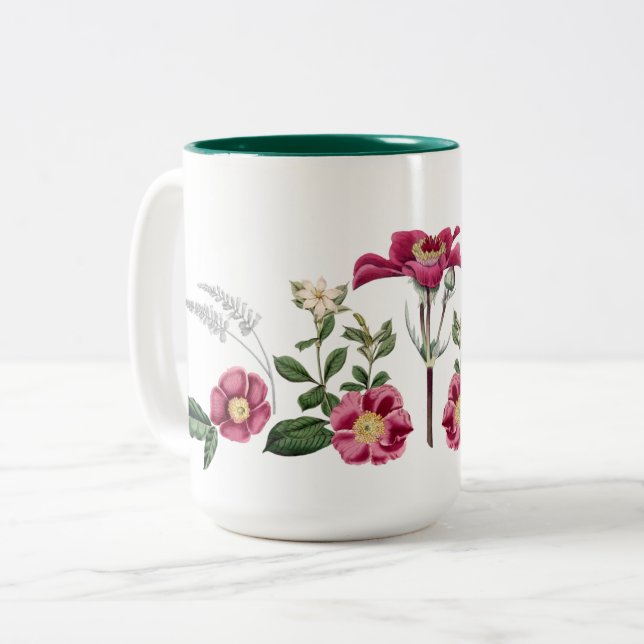 Burgundy Rosor botaniska konst Mugg (Framsida vänster)