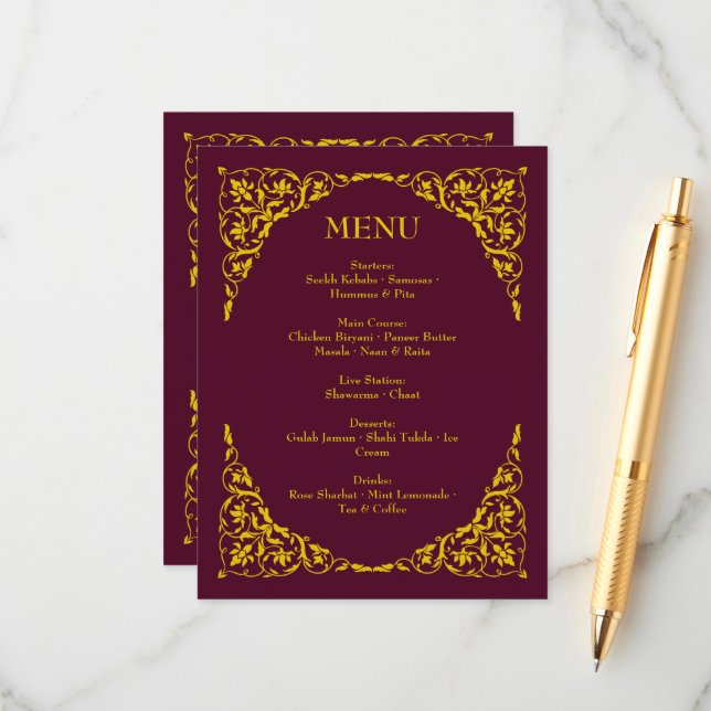 Burgundy Royale Deep Burgundy Wedding Menu Tilläggskort (Fram/Back In Situ)