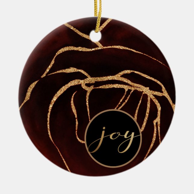 Burgundy ruby och guld joy-fotoornament julgransprydnad keramik (Framsidan)