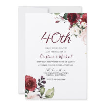 Burgundy Ruby Red Floral 40th Wedding Anniversary
