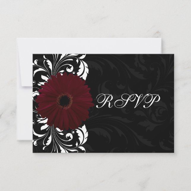Burgundy Rulla Gerbera Daisy w/Black OSA Kort (Framsida)