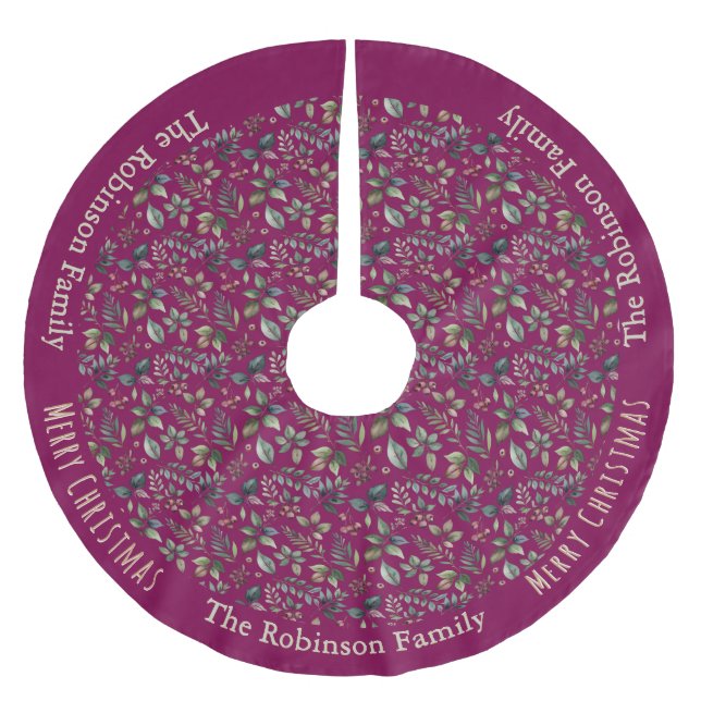 Burgundy Rustic Blommigt Farmhouse jul Julgransmatta Borstad Polyester (Framsidan)