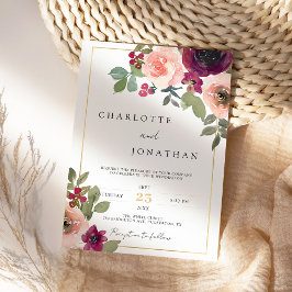 Burgundy Rustic Blommigt Greenery Boho Bröllop Inbjudningar