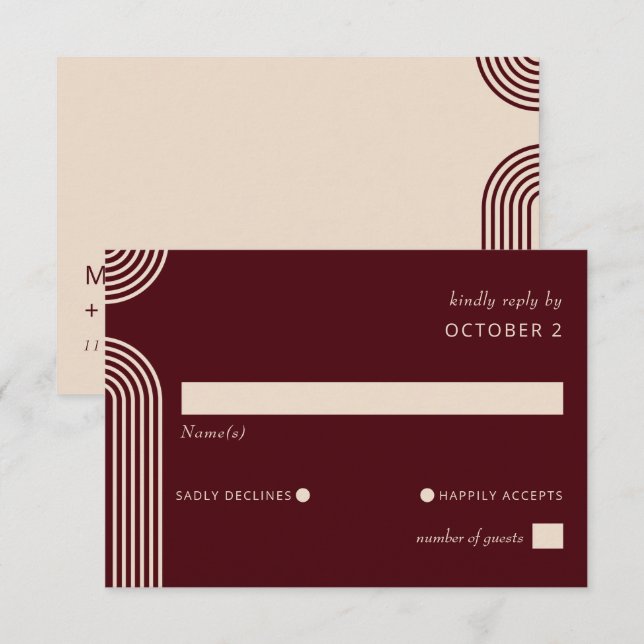 Burgundy Rustic Boho Arched Modern Bröllop OSA Kort (Fram/baksida)
