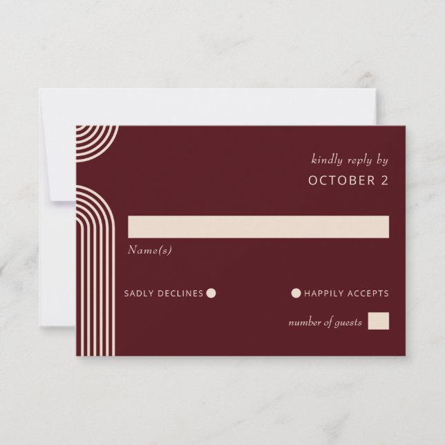 Burgundy Rustic Boho Arched Modern Bröllop OSA Kort (Framsida)