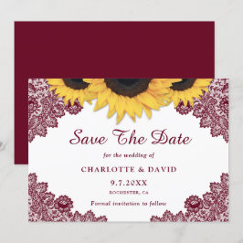 Burgundy Rustic Chic Solros Snöre Bröllop Spara Datumet