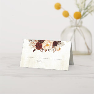 Burgundy Rustic Flowers Bröllop Placeringskort